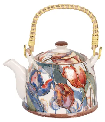 Productafbeelding van Clayre & Eef theepot met filter, 800 ml, wit en blauw, keramiek