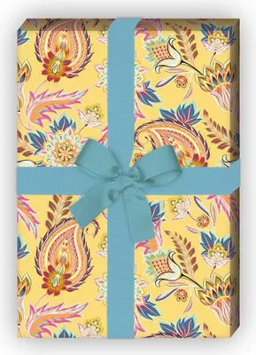 Produktbild von Edles Geschenkpapier mit üppigem Paisley Muster, gelb - G9924, 32 x 48cm