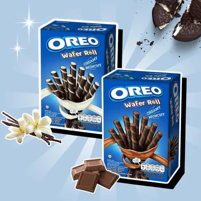 Produktbild von Oreo Wafer Roll Vanille + Schoko – je54 g – Knusprige Waffelröllchen mit Vanille- und Schokoladenfüllung  + Heartforcards Versandschutz