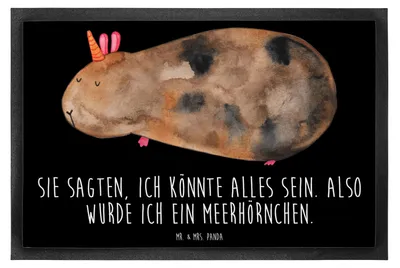 Produktbild von Mr. & Mrs. Panda Bodenvorleger Einhorn Meerschweinchen 60 x 90 cm - Schwarz - Geschenk, fußmatte, abstreifer, Einhörner, Schmutzfangmatte, Meerhörnchen, Schuhabstreifer