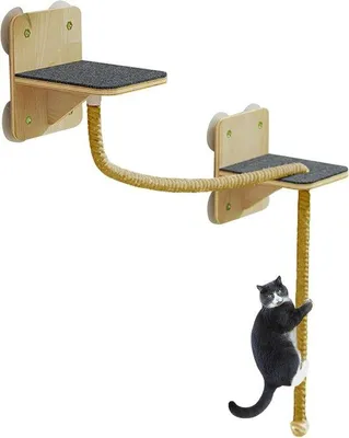 Produktbild von Famanu Katzen Wandregal - Klimmöglichkeit und Kratzmöbel - 26x24x10 cm - Mit Hanfseil