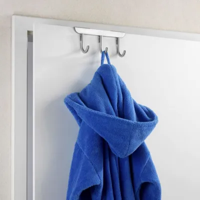 Produktbild von Wenko Türhakenleiste Türgarderobe Einhängen Kleiderhaken 3 haken Edelstahl Matt