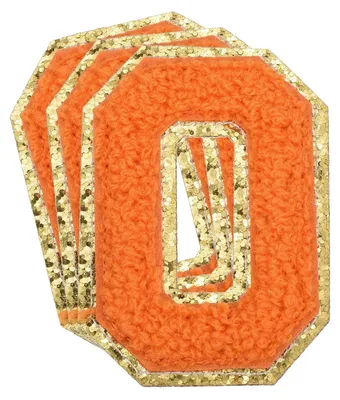 Chenille-Buchstaben-Patches, 3 Stück, 8,9x5,7 cm, Orange, Goldrand