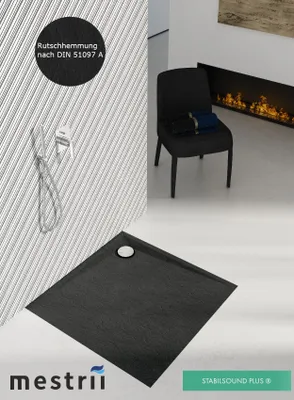 Produktbild von Sellon24® Duschtasse Duschwanne Schwarz Quadrat mit Siphon Stein Effekt 90x90x3 Superflach Bau-Höhe 3 cm