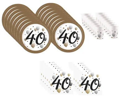 Produktbild von Geburtstagsdeko Set 52-tlg 40 Meilensteine Partygeschirr Geschirr Set