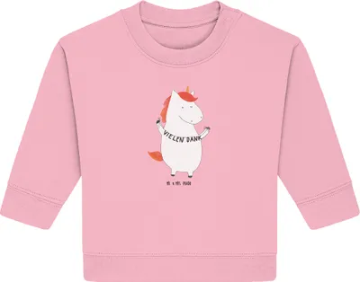 Produktbild von Mr. & Mrs. Panda Organic Baby Pullover Einhorn Dankeschön 12. - 18. Monat - Baumwolle Pink - Geschenk, Danke, Bullover, Unicorn, Danksagung, Einhörner, Vielen Dank