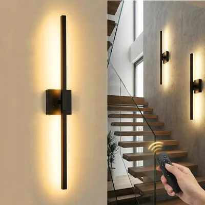 Zdjęcie produktu dla Lampa ścienna na baterię do wnętrz – 80 cm, 10000 mAh, z funkcją ściemniania, czarna lampka nocna – bez podłączenia do prądu, z pilotem i timerem, do salonu, sypialni, przedpokoju