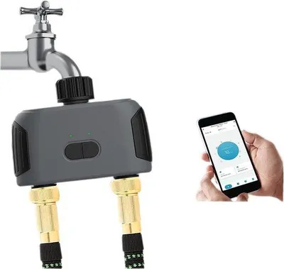 Obrázok produktu pre Inteligentný vodomer – automatický merač spotreby záhradnej hadice s ovládaním cez aplikáciu, podporou Alexa a Google Assistant, 2 pripojenia