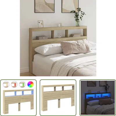 Produktbild von The Living Store LED-Kopfteil mit Ablagen Sonoma-Eiche 160x17x102 cm