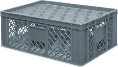 Produktbild von Gläserkiste 600x400 mm für 33 Gläser bis 205 mm Höhe/Durchmesser 75 mm, grau