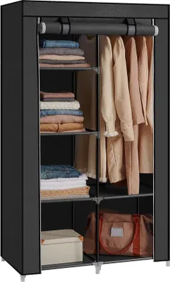 Produktbild von Famanu Stoffschrank mit 2 Kleiderstangen und 6 Regalböden - Schwarz