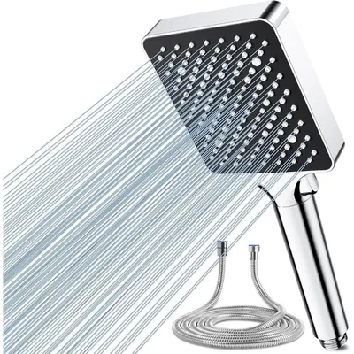 Produktbild von Duschkopf mit Schlauch 6 Strahlarten Hochdruck Wassersparend Handbrause Regendusche Schwarz 1,5m