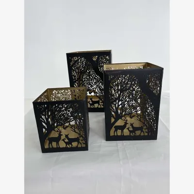 Productafbeelding van Windlichtset zwart/goud, 3 stuks
