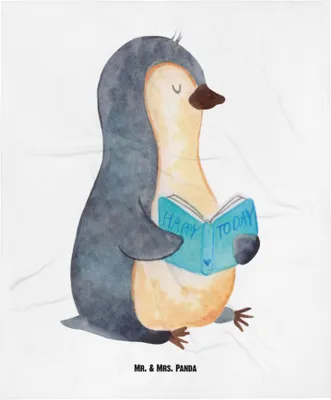Produktbild von Mr. & Mrs. Panda Plaid Pinguin Buch - Weiß - Geschenk, Schlummerdecke, Babydecke, Urlaub, Nichtstun, Kinderdecke, Erstlingsdecke, Fleecedecke, Bücherwurm, Pinguine