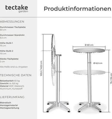 Produktbild von Stehtisch Alexander aus Aluminium, rund 60 x 75/115 cm