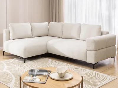 Produktbild von Cardea - Modernes Ecksofa in Bubble-Optik aus weichem Creme Strukturstoff mit hohem Sitzkomfort, Ottomane links