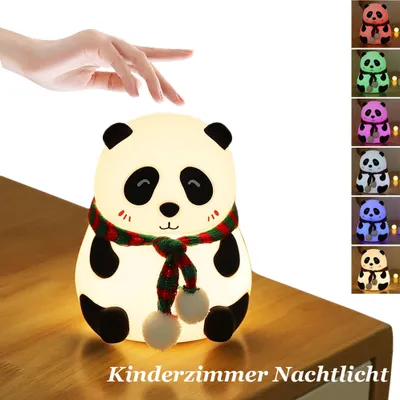 Zdjęcie produktu dla Panda lampka nocna dla dzieci, 7 kolorów LED lampka do karmienia na baterie silikonowa lampka nocna ściemniana dotykowo dekoracja przedszkola dziewczynki chłopcy prezent