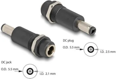 Produktbild von Delock Adapter DC 5,5 x 2,1 mm Buchse zu DC 5,5 x 2,5 mm Stecker