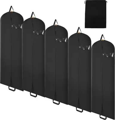 Image de Hebitod Sac à vêtements set de 5 pièces 150x60cm Housse de protection Housse à vêtements avec une poignée noire Sac à chaussures