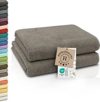 Produktbild von 2er Set Badetücher, 100% Baumwolle, 100x150 cm, 420g/qm, grau-braun