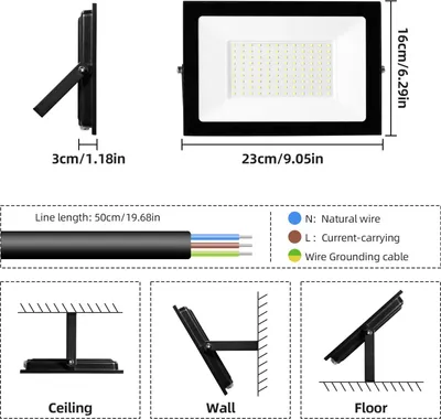 Obrázek produktu pro LED venkovní reflektor – floodlight, 100W, 6500K (studená bílá), IP65 (vodotěsný), 220-240V – pro osvětlení zahrady, dvora a fasády