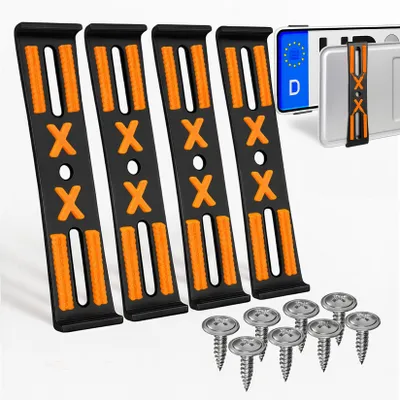 Produktbild von 2 Kennzeichenhalter rahmenlos universell Nummernschildhalter unsichtbar Halter für Kennzeichen orange