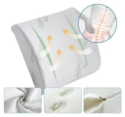 Imagen del producto de Almohada anatómica ortopédica de espuma viscoelástica con fibras de bambú, diseñada para brindar soporte lumbar.