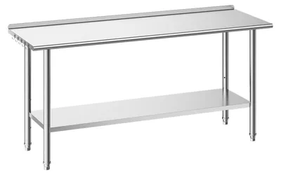 Produktbild von Edelstahl Arbeitstisch Gastro - Edelstahltisch - Maße 182,9 x 61 x 89,4 cm - Mit Aufkantung - Verstellbar - Mit Grundboden - Tragkraft oben 263 kg unten 218 kg - Edelstahl Silber