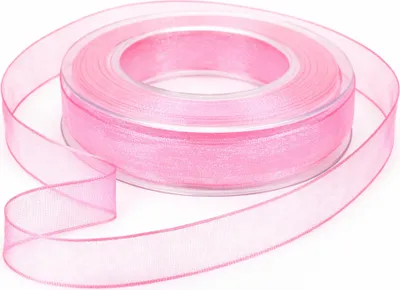 Produktbild von Chiffon Organza Dekoband mit Drahtkante 25 mm breit 20 m auf Rolle rosa