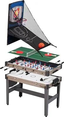 Image de KANGUI Table de jeux 4 en 1 - Babyfoot barres télescopiques, ping pong, hockey, basket