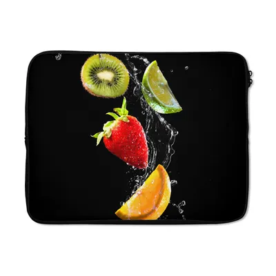 Produktbild von MuchoWow® Laptop Hülle 17 Zoll Laptoptasche Obst - Wasser - Schwarz - Stillleben Erdbeere - Kiwi - Zipper - Schutzabdeckung