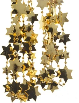 Productafbeelding van Decoris Sterrenslinger kerstslinger goud, 270 cm lang, kralenguirlande met sterretjes van kunststof