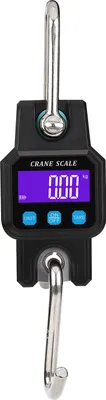 A digital hanging scale against a white background.