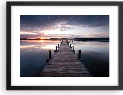 Produktbild von Gerahmtes Poster - Schwarzer Rahmen - Fußgängerbrücke See Sonnenuntergang Abend - 40x30 cm - Wand Bild - Wanddeko - Wandbilder - Wandposter - Bilderrahmen - Bilder - Kunstdruck - P2BAA40x30-2635
