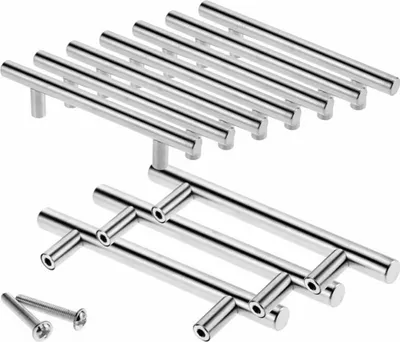 Produktbild von 10x 64mm Edelstahl T-Stangengriffe für Küchenschränke, Ø12mm Schranktürgriff mit Schrauben