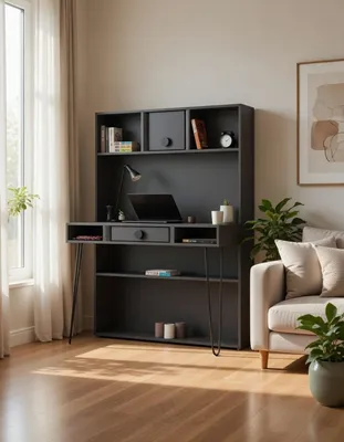 Produktbild von Schreibtischregal mit Schublade und offenen Regalen im modernen Design