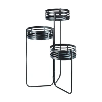 Produktbild von Kobolo Pflanzenständer Blumentreppe - schwarz - Metall - 3 Etagen - 48x48x70 cm - Pflanzen Blumenleiter Deko Deco Ablage Flower Filing Stand Home