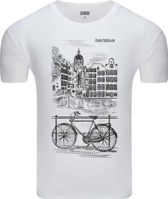 Zdjęcie produktu dla Diarbo koszulka męska z nadrukiem miłośnika rowerów Amsterdam rower biały rozmiar XL