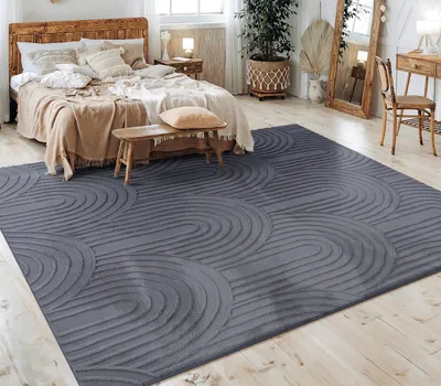 Produktbild von Teppich Kurzflor waschbar Struktur Wohnzimmer schmutzabweisend Anthrazit Rechteckig 80x150 | 100% Polyester | Florhöhe: 10 mm | pflegeleicht