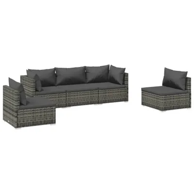 Immagine prodotto di vidaXL set da giardino 5 pezzi con cuscini in rattan grigio