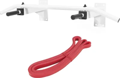 Produktbild von GORILLA SPORTS® Klimmzugstange - mit Fitnessband, Wandmontage, bis 350kg Belastbar, 101 x 51 x 20 cm, aus Stahl, Schwarz - Pull Up Bar Wand, Resistance Band, Dip Station, Krafttraining