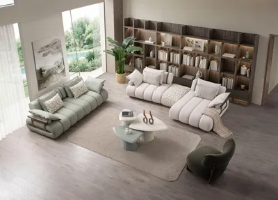 Produktbild von Sitzgruppe/Sofa Set - Wohnzimmergarnitur "Luccani" 3 Sitzer + Ecksofa + Mittelkonsole +1 Sitzer-White/Mintgrün