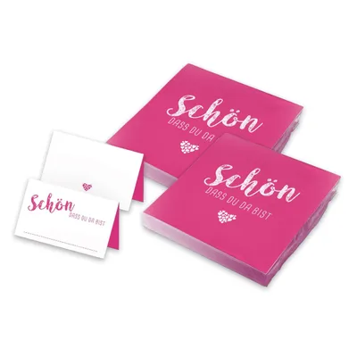 Produktbild von itenga 40x Servietten mit 48x Tischkarten Set - Schön dass du da bist - Pink