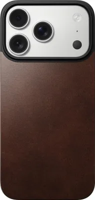 A close-up view of the back of an iPhone case with a leather texture.