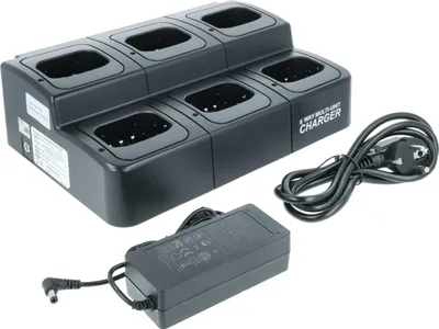 Produktbild von vhbw 6-fach Ladegerät kompatibel mit Icom BP-252 Funkgerät-Akkus - Ladestation + Netzteil + Stromkabel, 8,4 V