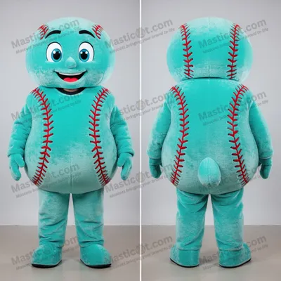 Image de Mascotte MASTICOT en peluche turquoise de balle de baseball
