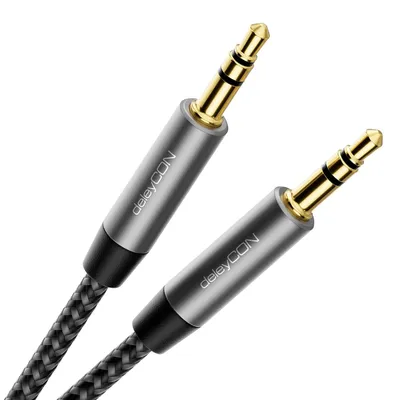 Produktbild von deleyCON 1,5m Nylon AUX Kabel 3,5mm Klinke Stereo Audio - Schwarz