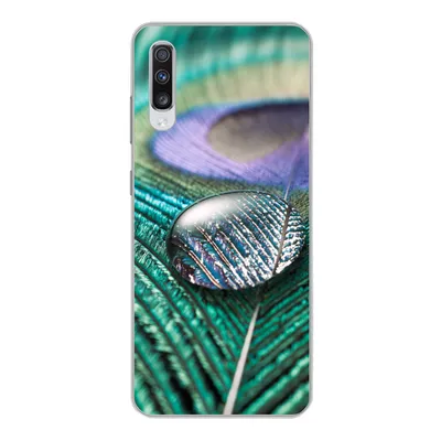 Produktbild von MuchoWow® Handyhülle Schutzhülle Hülle für Samsung Galaxy A70 Nahaufnahme eines Wassertropfens auf einer Pfauenfeder Silikon Softcase Handy Hülle - Schutzhaube