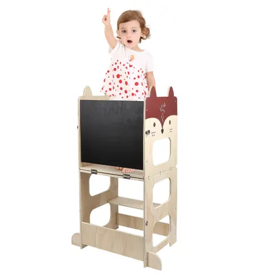 Produktbild von Lernturm Lernstuhl mit Kreidetafel 2 in 1 Küche Learning Küchenhelfer Montessori Lernturm für Kinder 91×41×38cm