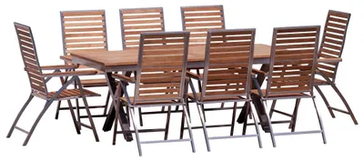 Produktbild von ALEOS. Gartengarnitur Edelstahl A-Grade Teak Holz Set bestehend aus Ausziehtisch 200-260 x 100 cm mit 8 Hochlehner Serie Nassau für 8 Personen Gastronomie Qualität